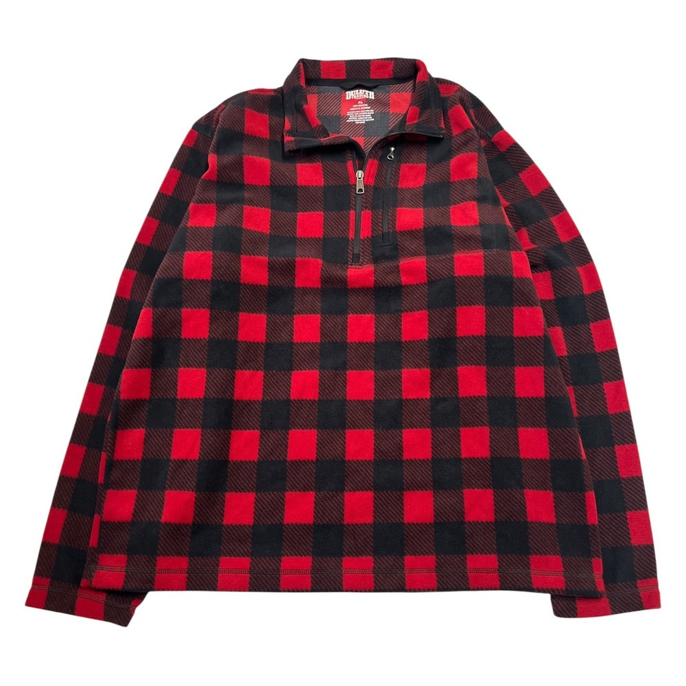 Duluth Trading Company Men's 1/4 Zip Red Check Plaid Fleece Pullover Size XL